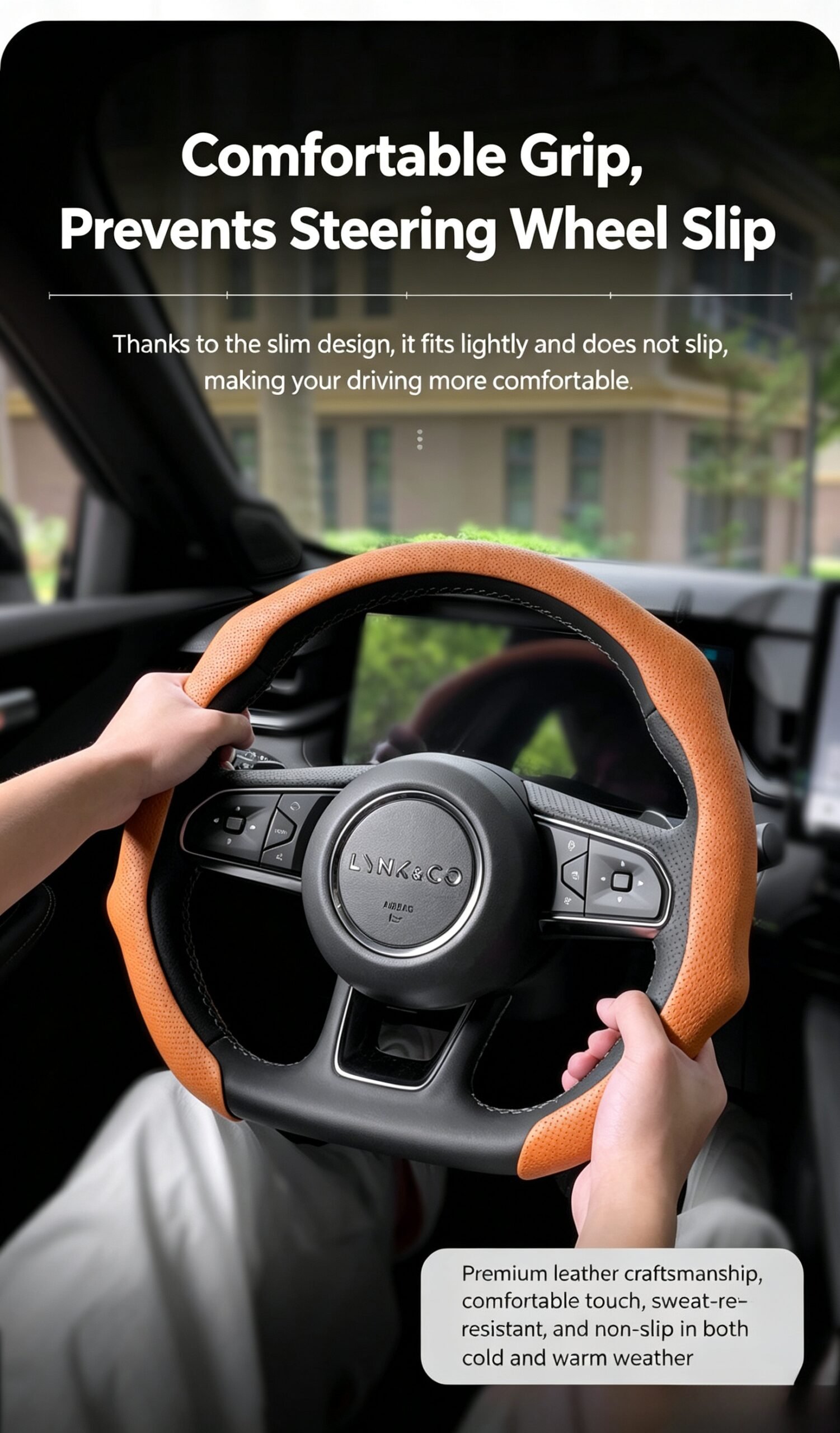 Premium 5D Nappa Leather Steering Wheel Cover – Ultra-Thin Perforated Grip, Easy Clip-On Fit for 38cm Round and D-Shape Wheels - Image 24