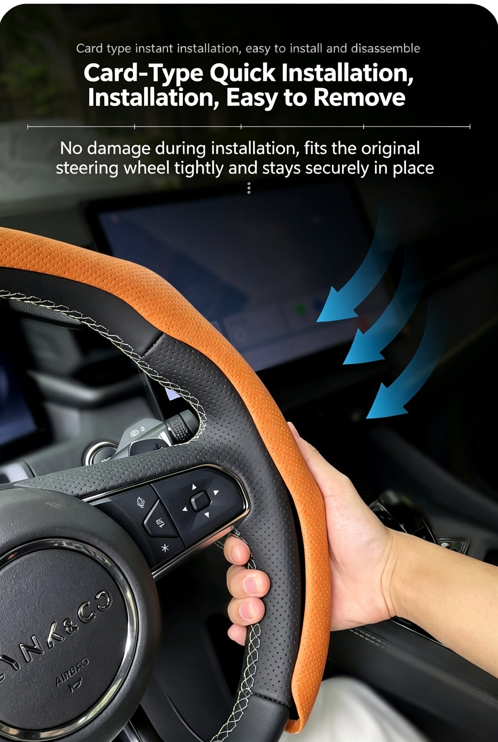 Premium 5D Nappa Leather Steering Wheel Cover – Ultra-Thin Perforated Grip, Easy Clip-On Fit for 38cm Round and D-Shape Wheels - Image 29