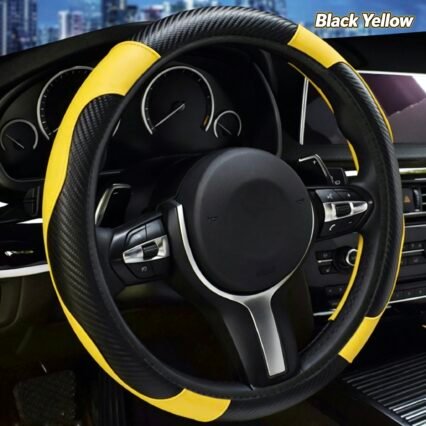 Premium Carbon Fiber Style Steering Wheel Cover – Artificial Leather, Elastic No-Inner-Ring Design, Universal 38cm Sport Fit for All Seasons