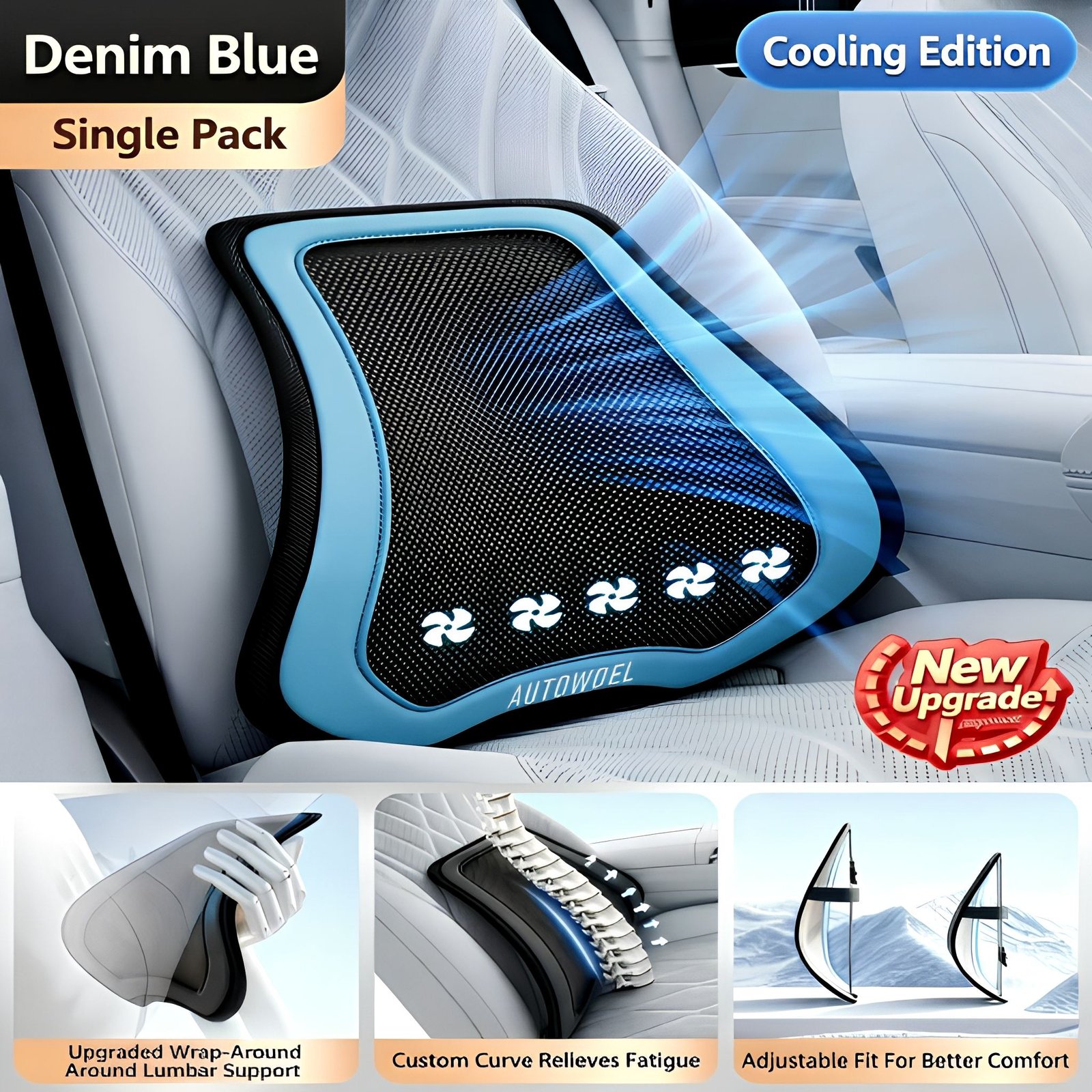 Premium Ventilated Car Lumbar Support - Soft Leather Cooling Mesh Back Pillow for Long Driving Comfort. Fits All Vehicles. - Image 2