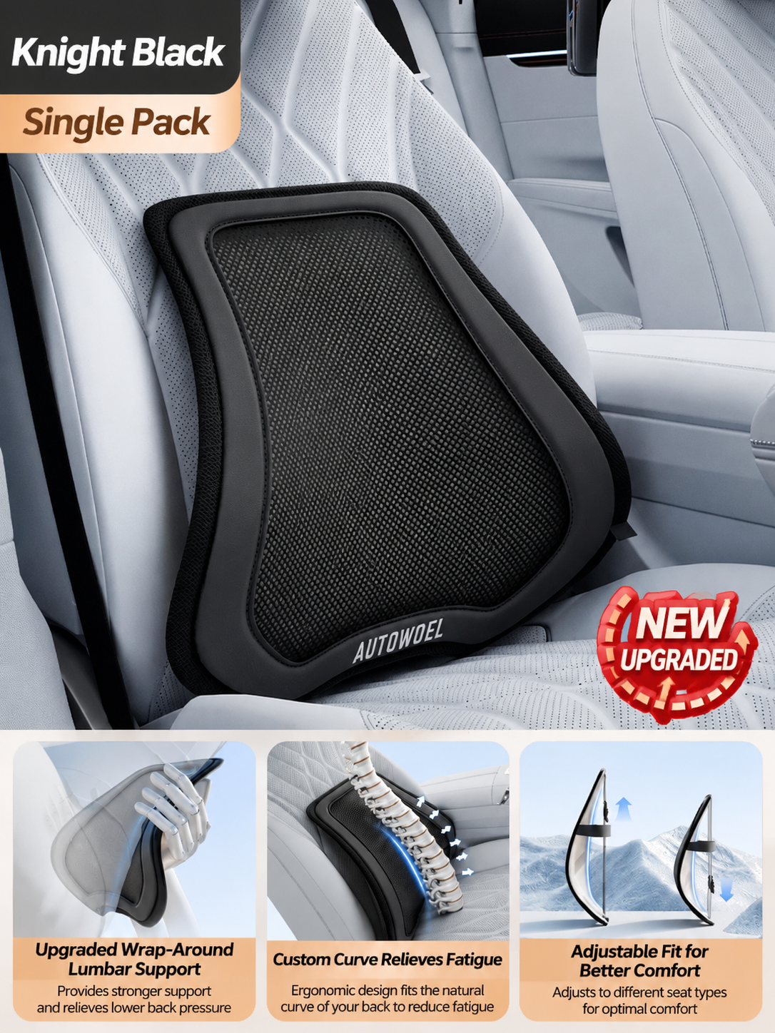 Premium Ventilated Car Lumbar Support - Soft Leather Cooling Mesh Back Pillow for Long Driving Comfort. Fits All Vehicles. - Image 5