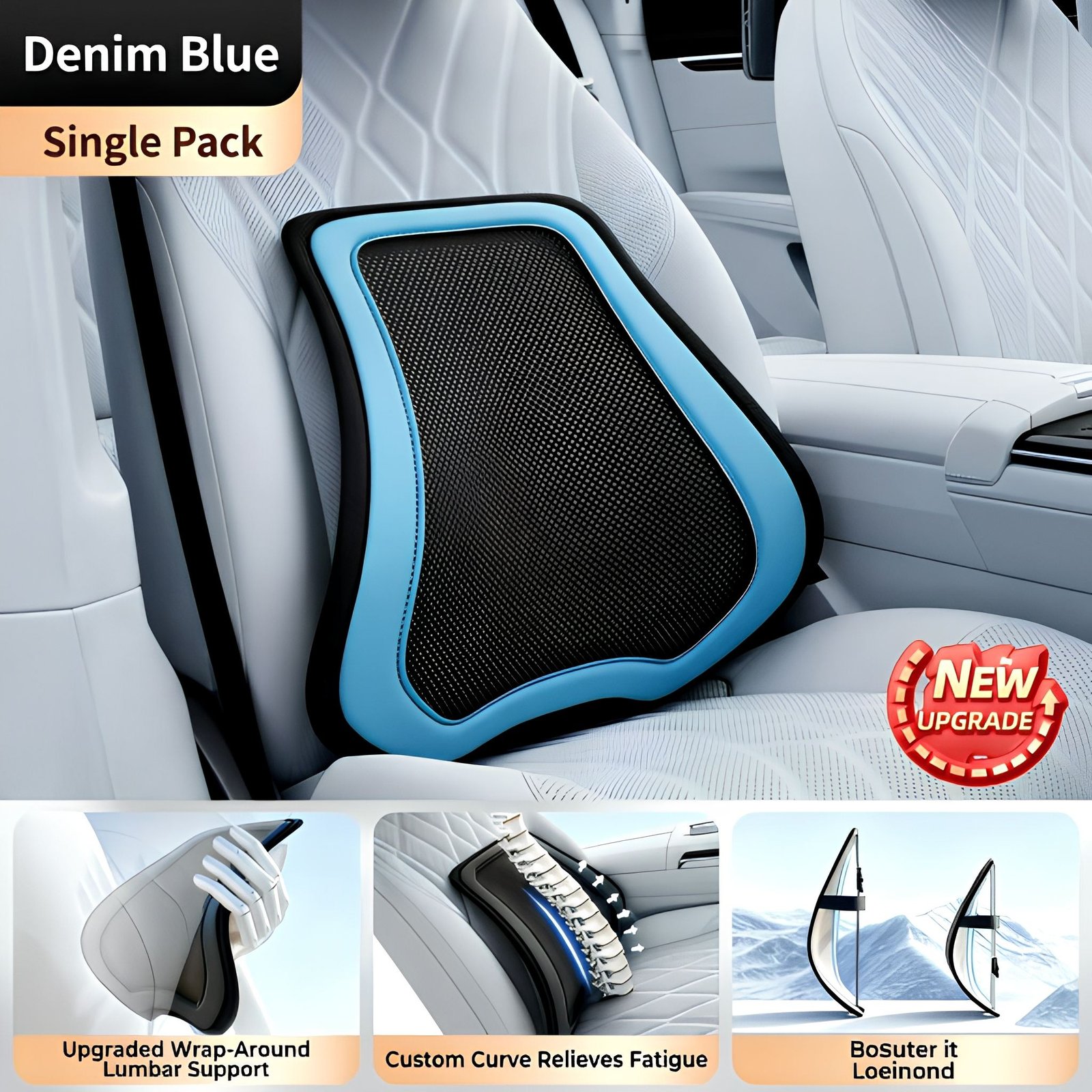 Premium Ventilated Car Lumbar Support - Soft Leather Cooling Mesh Back Pillow for Long Driving Comfort. Fits All Vehicles. - Image 3