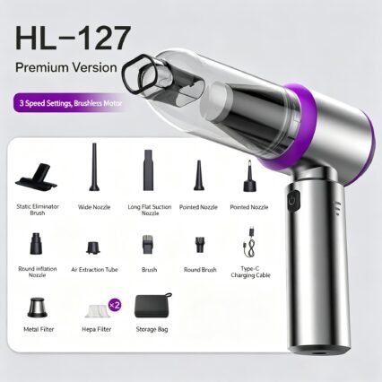 Hurricane Suction Wireless Car Vacuum Cleaner – 16,000Pa High-Power Brushless Motor, 3-Speed Portable Handheld Cleaner for Car, Home & Pet Hair.