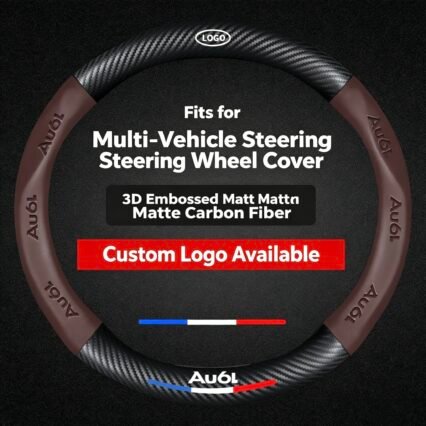 Premium Carbon Fiber Steering Wheel Cover – 3D Embossed Logo, Anti-Slip PU Leather Grip, Universal 38cm Fit for Round & D-Shape Wheels