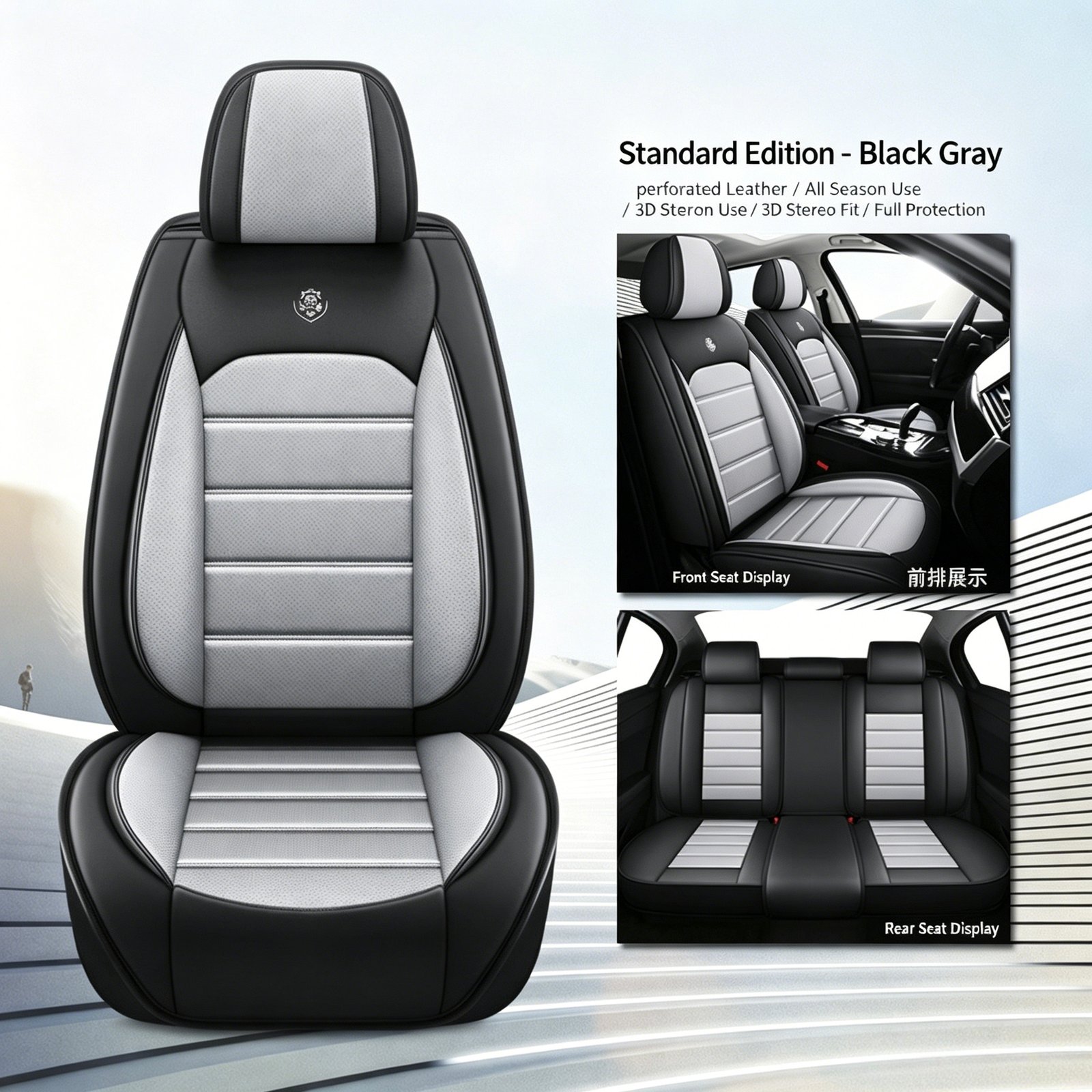 Premium Full-Surround Luxury Nappa-Style Car Seat Covers – Universal All-Season Vehicle Seat Protectors with Perforated Breathable Design