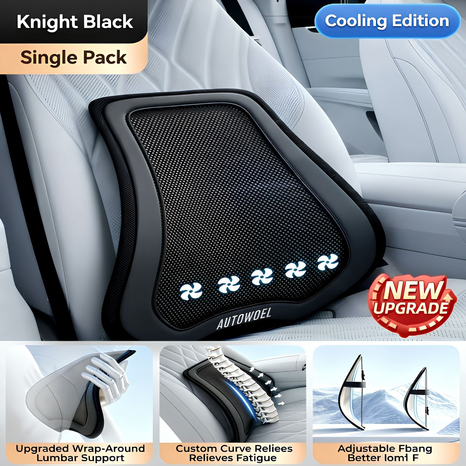 Premium Ventilated Car Lumbar Support - Soft Leather Cooling Mesh Back Pillow for Long Driving Comfort. Fits All Vehicles. - Image 4