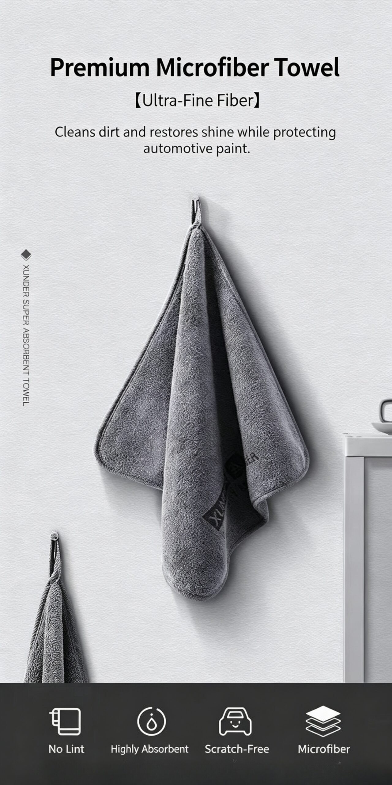 Premium Large Microfiber Car Drying Towel - Super Absorbent & Quick-Dry Cleaning Cloth. Scratch-Free Short Pile for Professional Detailing. - Image 2