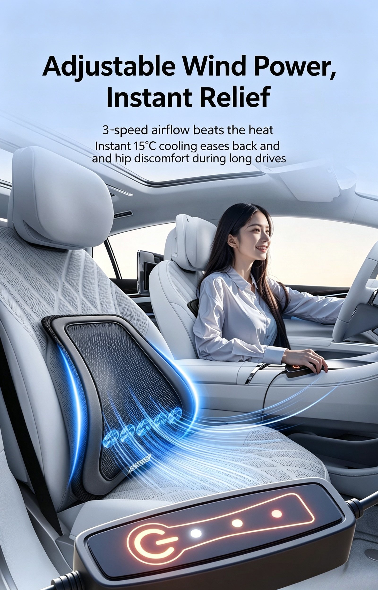 Premium Ventilated Car Lumbar Support - Soft Leather Cooling Mesh Back Pillow for Long Driving Comfort. Fits All Vehicles. - Image 6