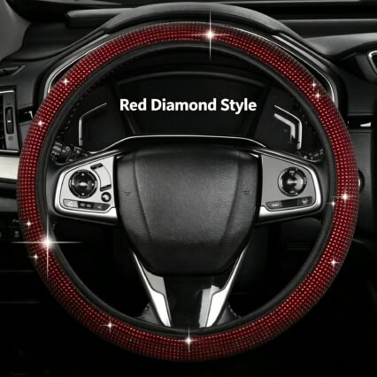 Full Rhinestone Steering Wheel Cover – Artificial Leather, Anti-Slip No-Inner-Ring Design, Universal 38cm Fit for All Seasons