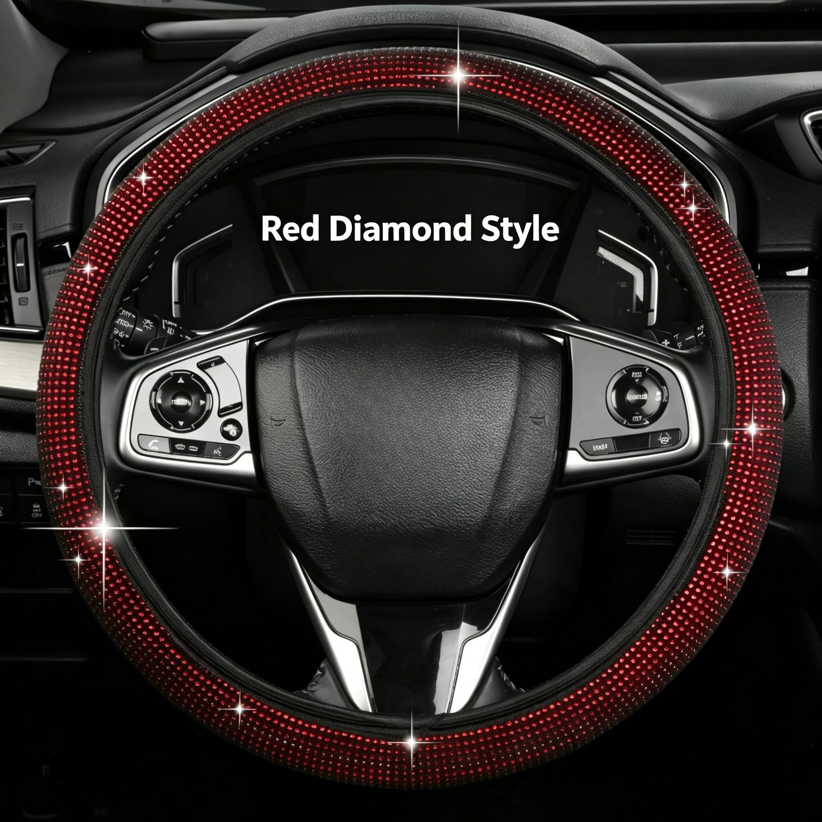 Full Rhinestone Steering Wheel Cover – Artificial Leather, Anti-Slip No-Inner-Ring Design, Universal 38cm Fit for All Seasons