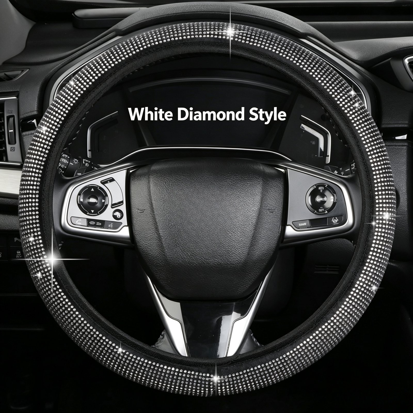 Full Rhinestone Steering Wheel Cover – Artificial Leather, Anti-Slip No-Inner-Ring Design, Universal 38cm Fit for All Seasons - Image 11