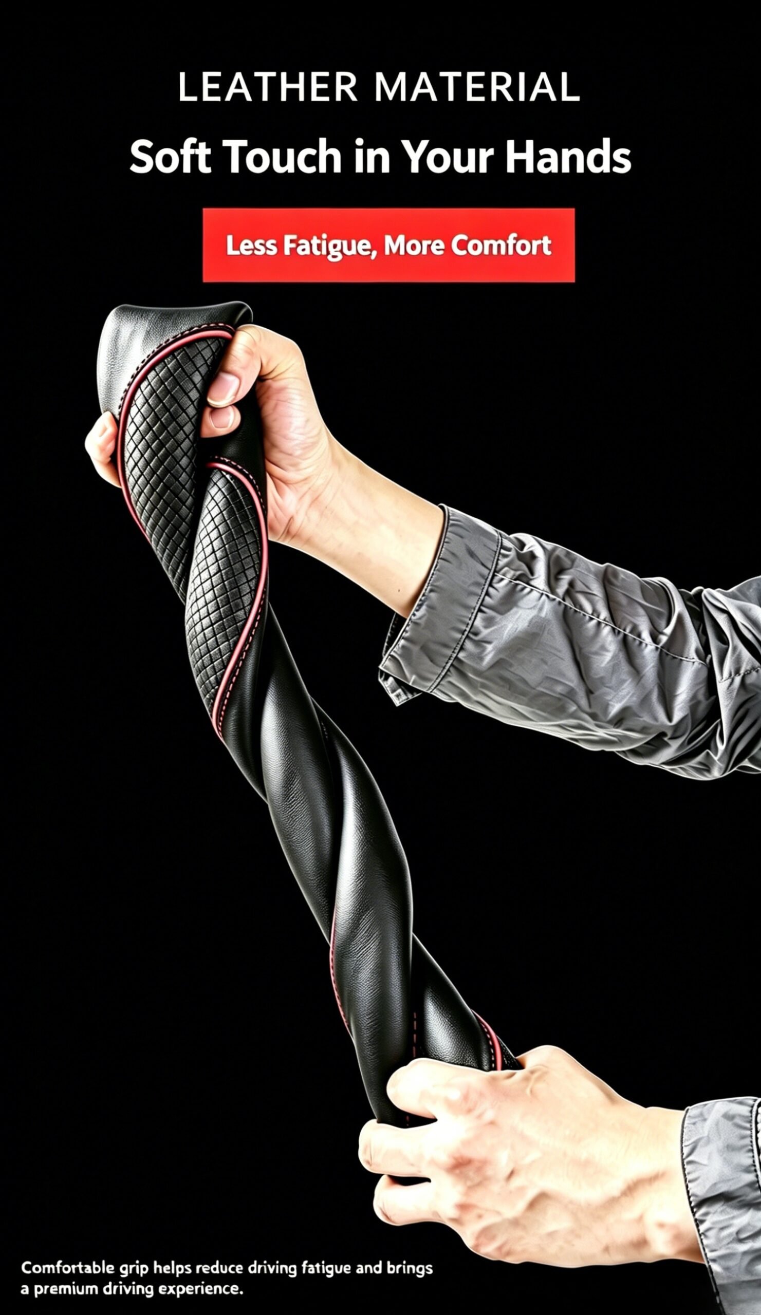 Premium Ultra-Thin Embossed Leather Steering Wheel Cover – Contrast Color Dual-Tone Design, Breathable & Non-Slip All-Season Grip for Round and D-Shape Wheels - Image 21