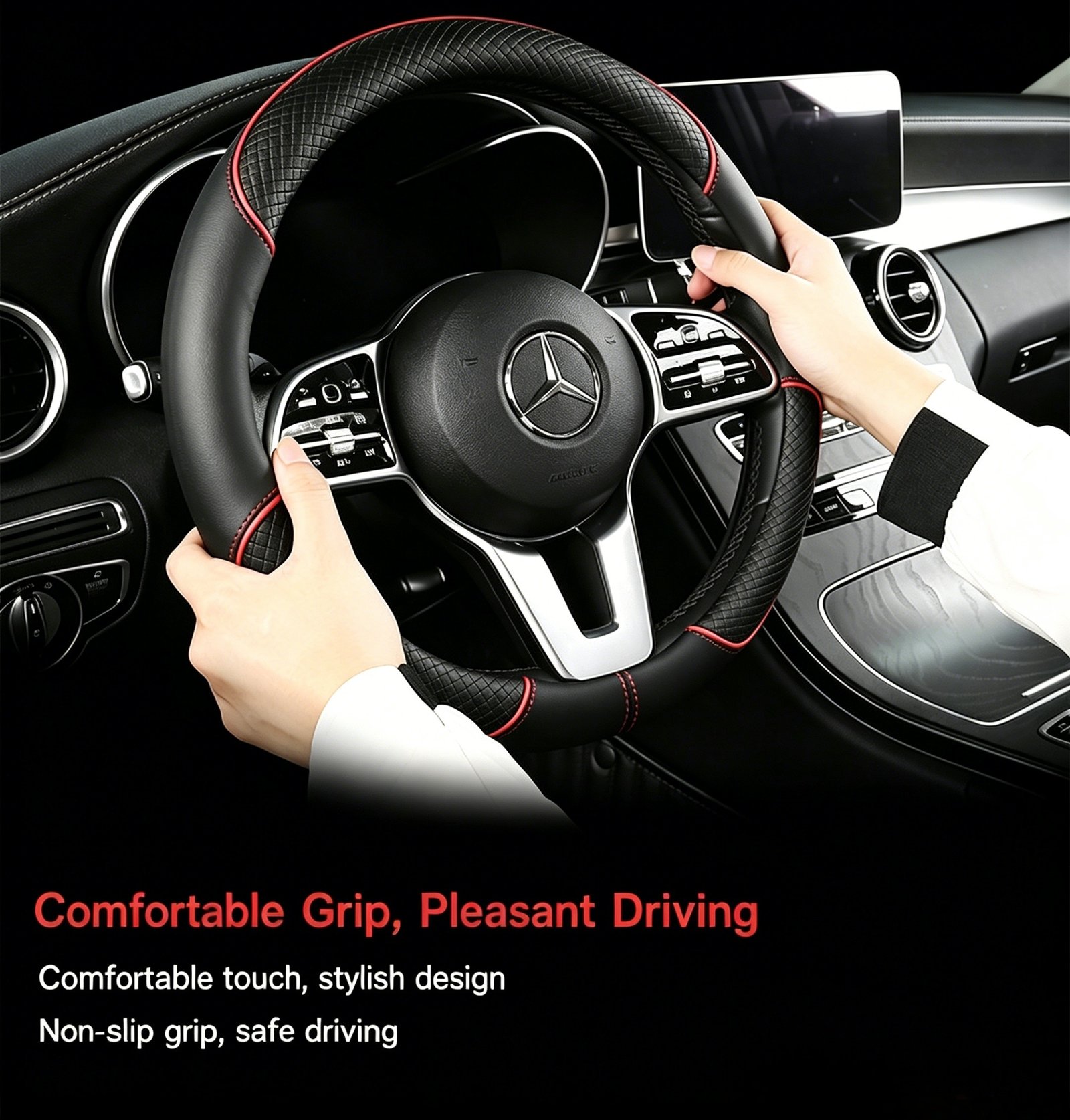 Premium Ultra-Thin Embossed Leather Steering Wheel Cover – Contrast Color Dual-Tone Design, Breathable & Non-Slip All-Season Grip for Round and D-Shape Wheels - Image 27