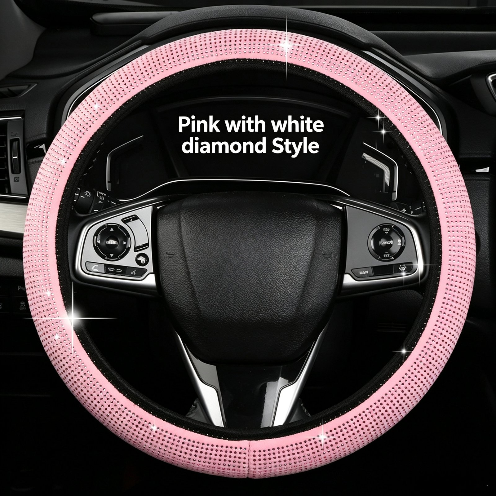 Full Rhinestone Steering Wheel Cover – Artificial Leather, Anti-Slip No-Inner-Ring Design, Universal 38cm Fit for All Seasons - Image 2