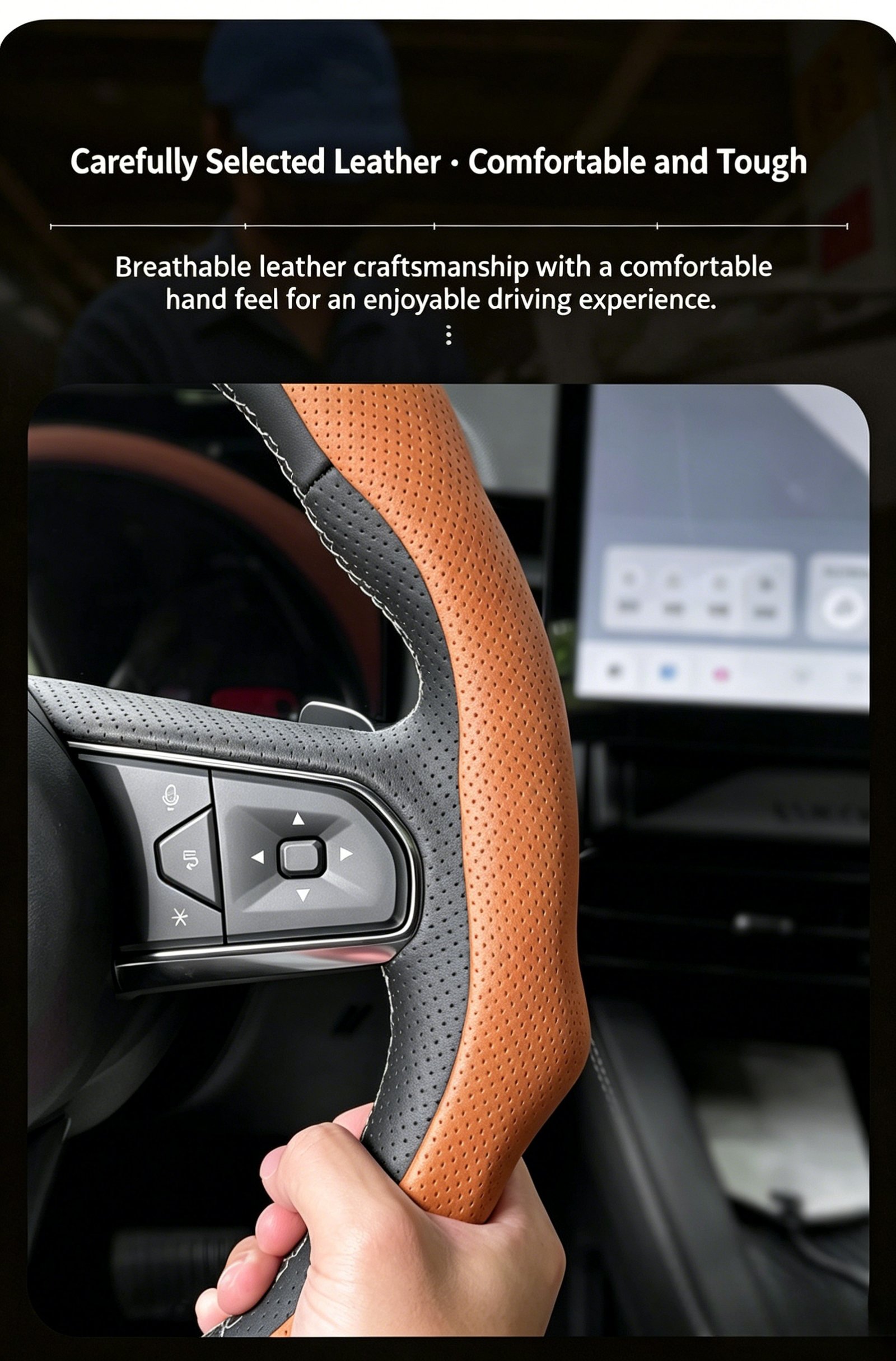 Premium 5D Nappa Leather Steering Wheel Cover – Ultra-Thin Perforated Grip, Easy Clip-On Fit for 38cm Round and D-Shape Wheels - Image 26