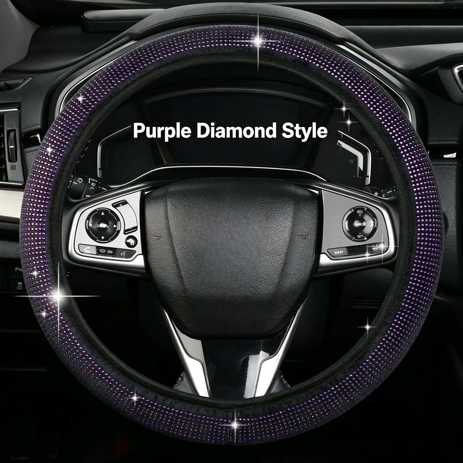 Full Rhinestone Steering Wheel Cover – Artificial Leather, Anti-Slip No-Inner-Ring Design, Universal 38cm Fit for All Seasons - Image 9