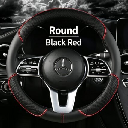 Premium Ultra-Thin Embossed Leather Steering Wheel Cover – Contrast Color Dual-Tone Design, Breathable & Non-Slip All-Season Grip for Round and D-Shape Wheels