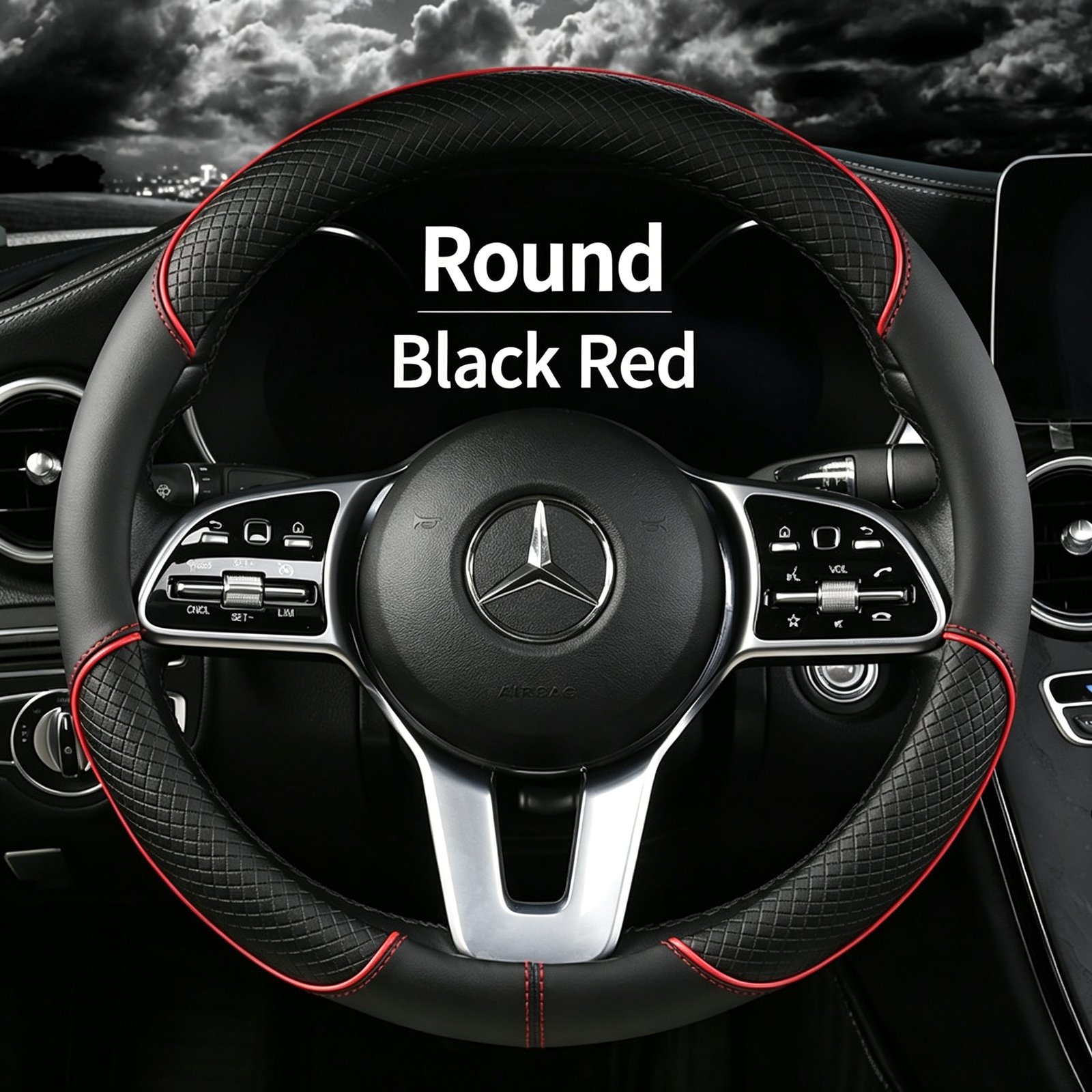 Premium Ultra-Thin Embossed Leather Steering Wheel Cover – Contrast Color Dual-Tone Design, Breathable & Non-Slip All-Season Grip for Round and D-Shape Wheels