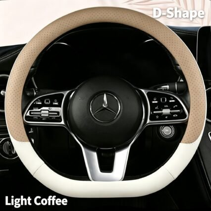 Premium Nappa-Style Steering Wheel Cover – Breathable Anti-Slip Synthetic Fiber Grip, Universal 38cm Fit for Round and D-Shape Wheels