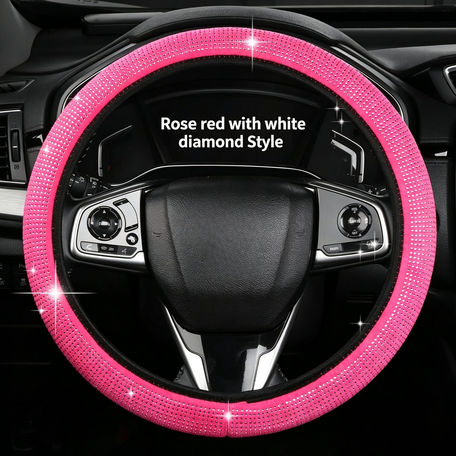 Full Rhinestone Steering Wheel Cover – Artificial Leather, Anti-Slip No-Inner-Ring Design, Universal 38cm Fit for All Seasons - Image 6