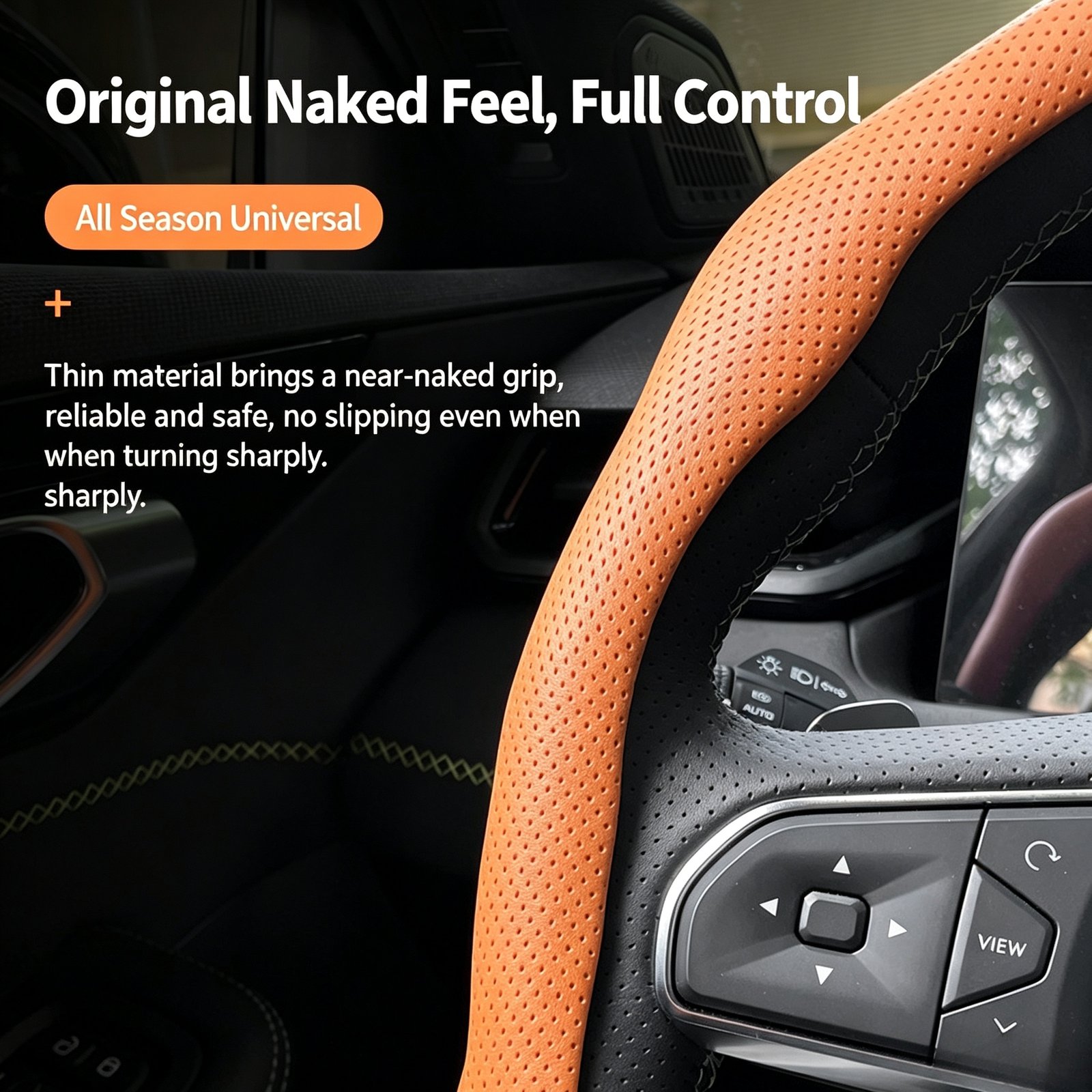 Premium 5D Nappa Leather Steering Wheel Cover – Ultra-Thin Perforated Grip, Easy Clip-On Fit for 38cm Round and D-Shape Wheels - Image 23