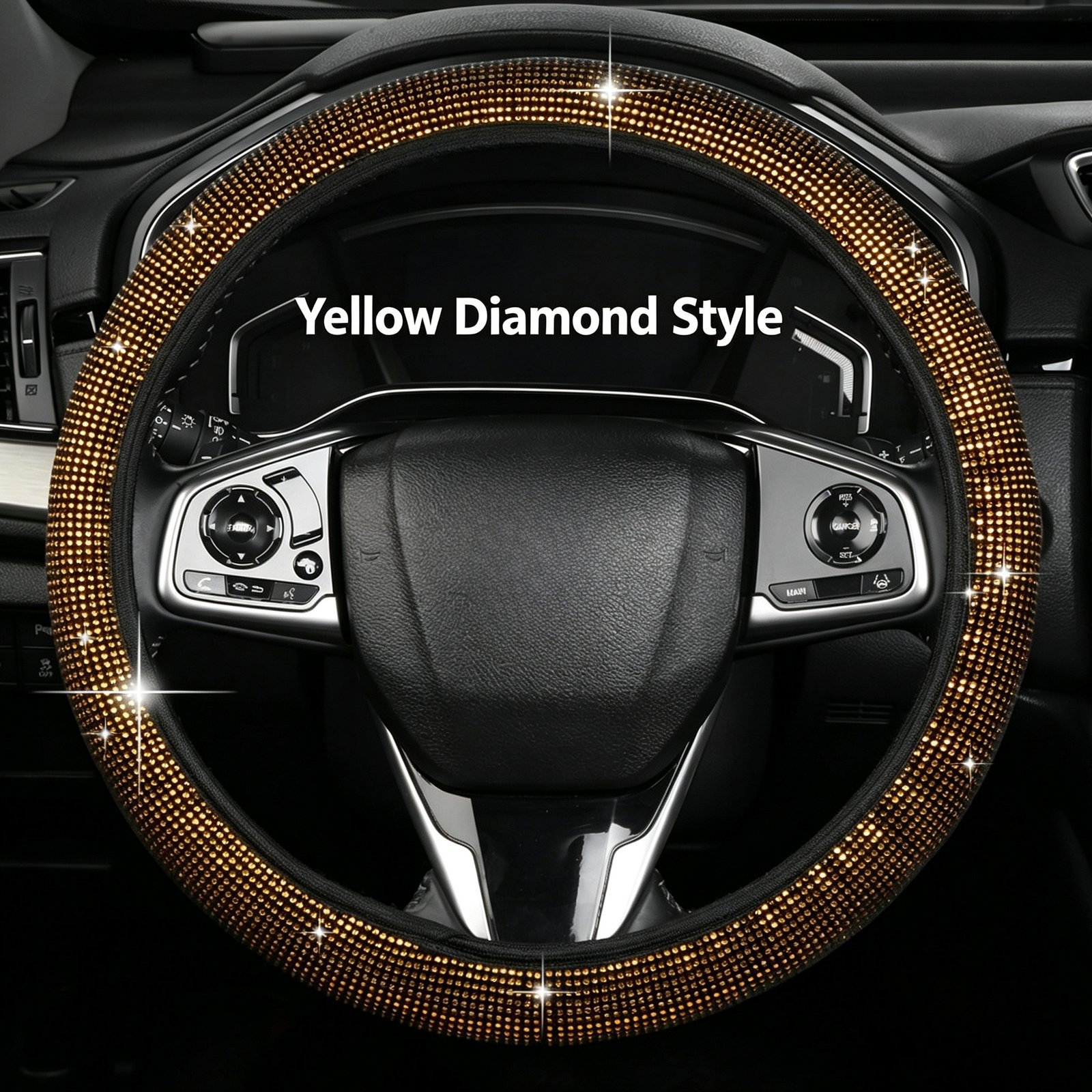 Full Rhinestone Steering Wheel Cover – Artificial Leather, Anti-Slip No-Inner-Ring Design, Universal 38cm Fit for All Seasons - Image 5