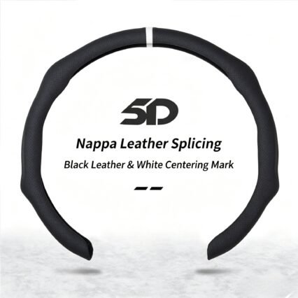 Premium 5D Nappa Leather Steering Wheel Cover – Ultra-Thin Perforated Grip, Easy Clip-On Fit for 38cm Round and D-Shape Wheels